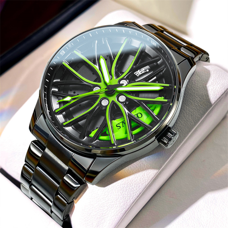 Men'S Fashion Hub - OLEVS Modny Zielony Czarny Stalowy Zegarek