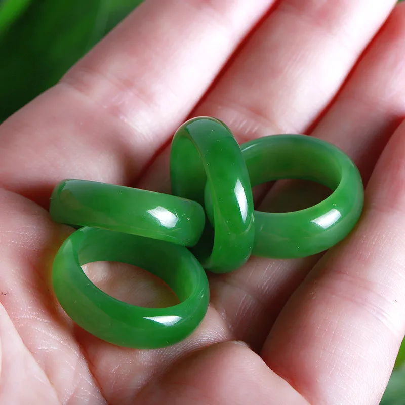 Men'S Fashion Rings - Naturalna zieleń Hetian Jade pierścień chiński